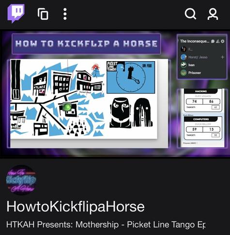 a screenshot of the HTKAH twitch page featuring art from the Picket Line Tango adventure for the Mothership RPG