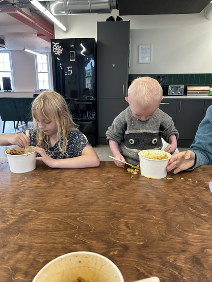 Kids eating lunch at the office