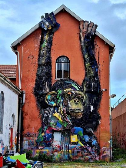 "Half Chimp" by BORDALO II in Lisbon, Portugal