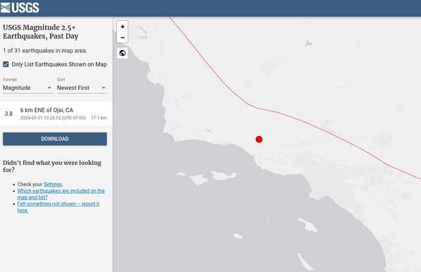 M3.8 earthquake in Ojai at 10:26am