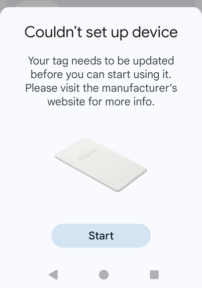 Message from Android saying tag needs updating.