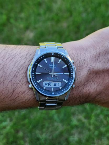Picture showing me wearing Casio Lineage watch on my wrist outdoors