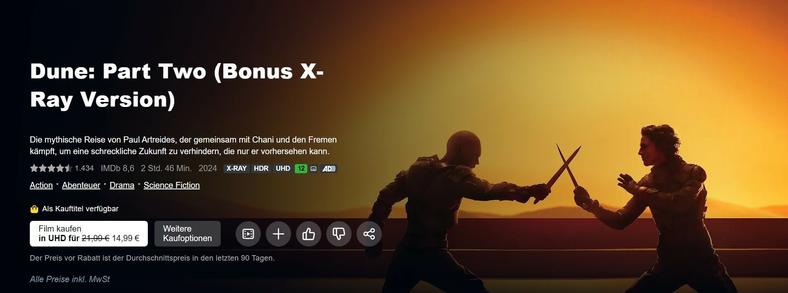 Bildschirmfoto der Filmseite namens "DUNE: Part Two" auf Amazon.de