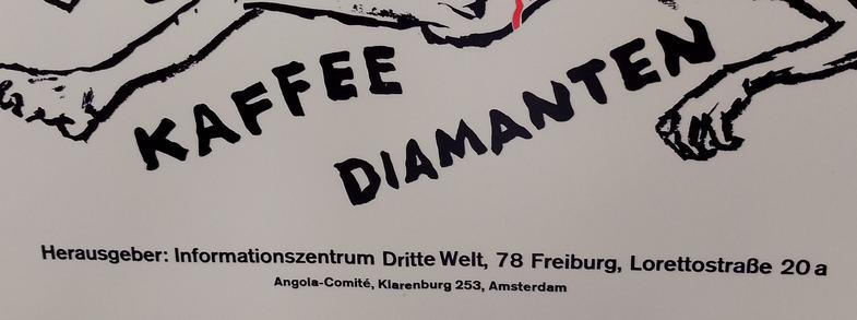 Vergrößerung des Impressums auf dem Plakat: Herausgeber: Informationszentrum Dritte Welt, 78 Freiburg, Lorettostraße 20a