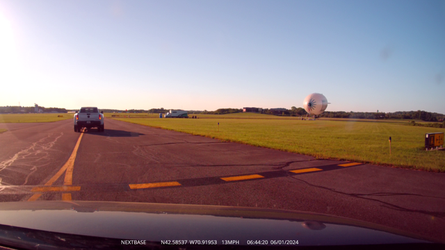 Driving over the taxiways to the blimp.