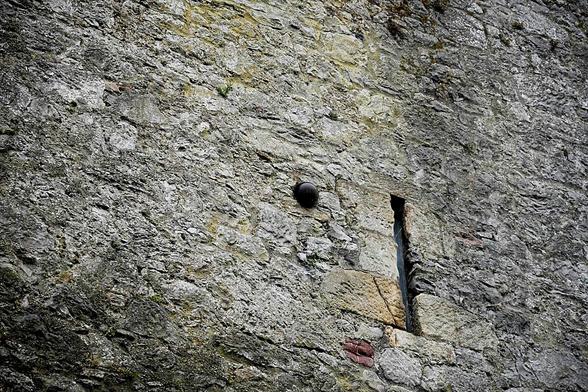 Cannon ball stuck in a castle wall from the 1650's