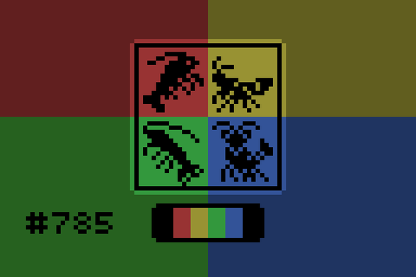 Four small 1-bit pixel art shrimp