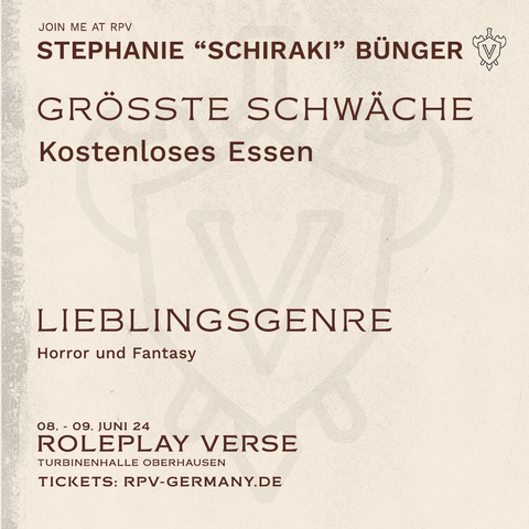 Grösste Schwäche: Kostenloses Essen
Lieblingsgenre: Horror und Fantasy