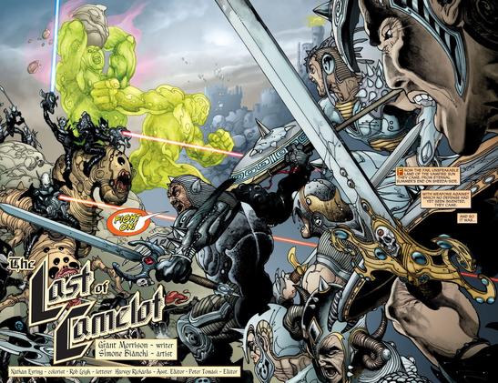 King Arthur's warriors battle the fairies of Caer Sidi. An image from  Grant Morrison & Simone Bianchi's "Shining Knight" comic book (DC Comics).