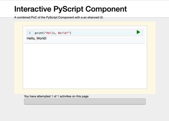 An interactive python component that uses PyScript to run non-native libraries like numpy, matplotlib and pandas etc in a web environment.