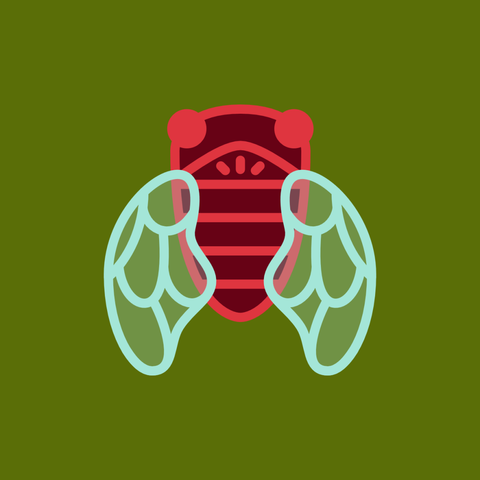 An illustration of a cicada against a green background
