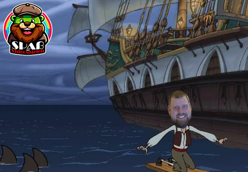 Sven entkommt auf einem Brett den bösen haien