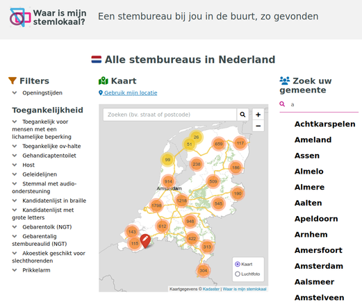 Screenshot van WaarIsMijnStemlokaal.nl