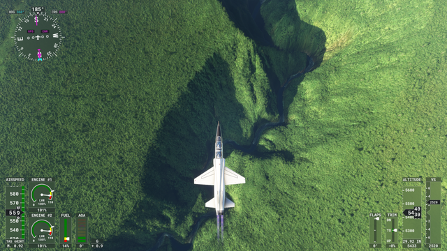 Flying a T-38 Talon above a canyon in Reunion