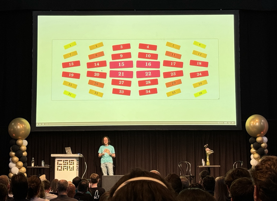 A grid of boxes where their color / transforms are modified based on their position within the container.