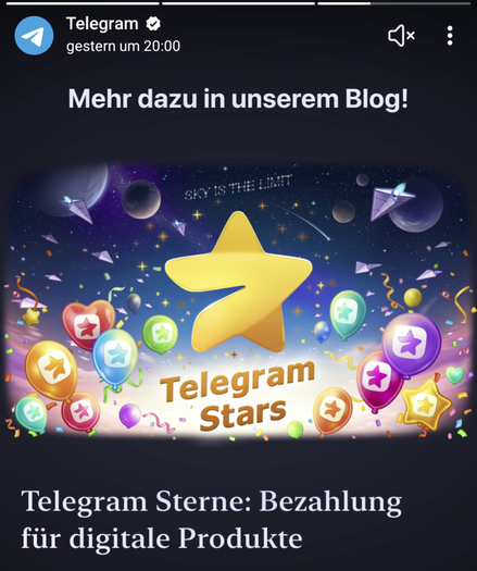 screenshot of Telegram "Telegram Stars" feature announcement