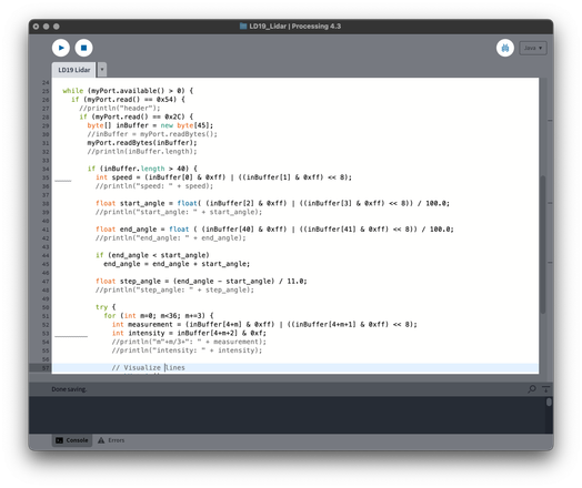 Processing IDE code window