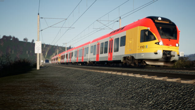Ein RABe 523 im Design der Hessischen Landesbahn auf dem Weg richtung Fulda auf der Schnellfahrstrecke Kassel - Würzburg.