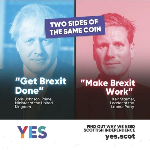 A poster with johnson saying get brexit done and Starmer saying make brexit work