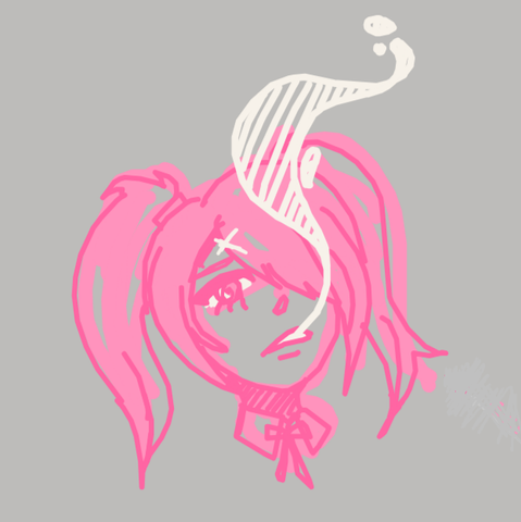 Pink and white sketch of the character ame chan from needy streamer overload. She has her head tilted back and has smoke drifting out of her mouth. She looks tired.