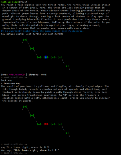 Screenshot of a player finding the location indicated on the treasure map.