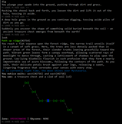 Player uses the DIG command to plunge into the earth and dig up buried treasure.