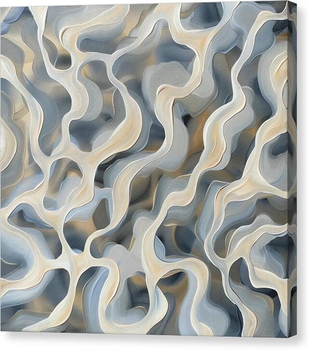 A series of undulating patterns creates a rhythmic and abstract form of wavy lines in shades of gray, beige, and white. Abstract art by Lisa S Baker.