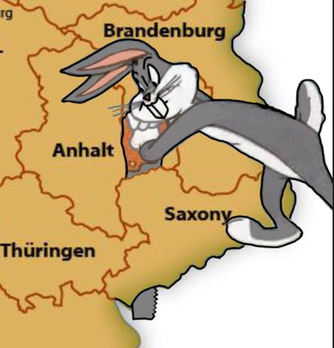 Bugs Bunny sawing Saxony off the German map