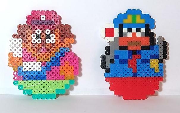 Bumpus Wobbleworks (orange sheepdog) and Pendleton Wrongrighter (gray penguin) in fuse beads