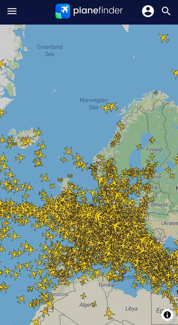 Karte von Europa bis Nord Afrika mit schwarzen Buttons die an diesem Ort versammelt haben. Jede Zahl steht für Schiffe, Schiffsdiesel. 
Stand 10.06.2024 7:02 Uhr