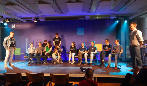 Most of the Neos Award winners on the stage during the Neos Conference.