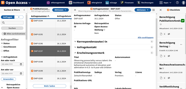 Screenshot des Backends der App "Open Access" von FOLIO