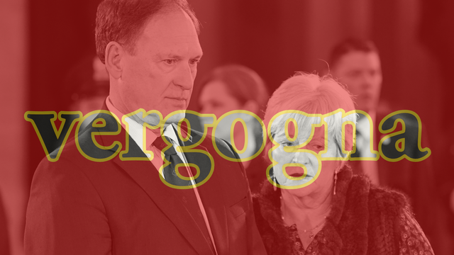 Sam and Martha-Ann Alito. Superimposed text: Vergogna