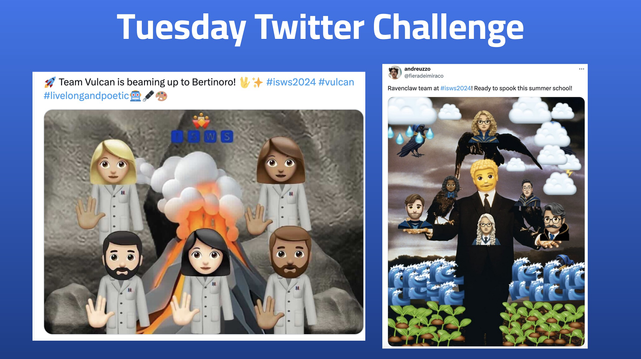 Results of the Tuesday Twitter/Mastodon Challenge: Tam "Vulcan" (left), and team "Ravenclaw" (right)