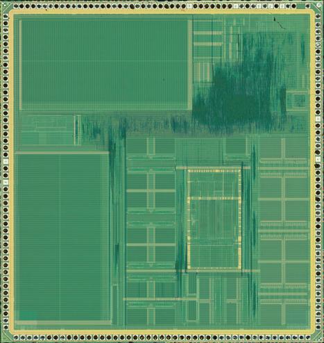 downscaled version of top metal layer silicon image of TI Calypso