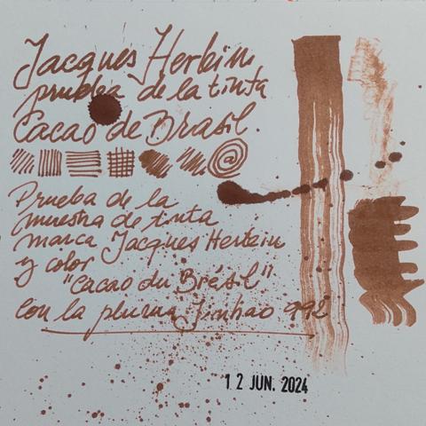 Prueba de la tinta "Cacao" (perfumado) de Jacques Herbin aunque erróneamente pone "Cacao de Brasil".