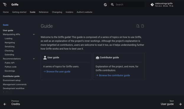 Screenshot of a docs page built with MkDocs and Material for MkDocs.