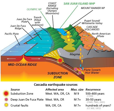 graphic / schematic - Cascadia earthquake sources, NPS source