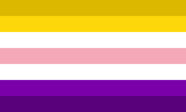 The flag is seven stripes: a dark yellow, intersex yellow, white, trans pink, intersex purple, and a dark purple. It follows a pattern that the other inter-expressive flags have.