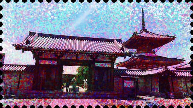 I have layered the image with a very colorful filter and given it a postage stamp like frame.