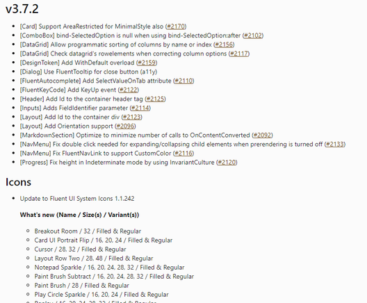 What's new list from the docs site