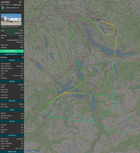 Screenshot adsbexchange of flightpath T752