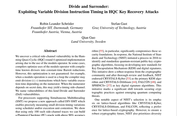 A screenshot of the Divide and Surrender paper