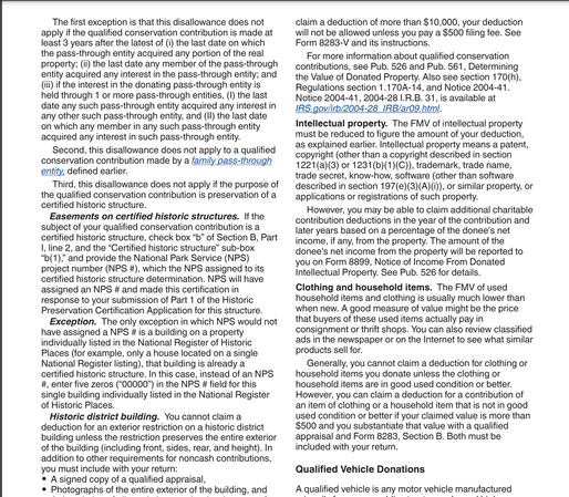 Dense 2-column typed text from an IRS document re: charitable contributions