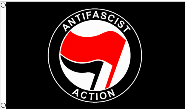 Red and black Flag of Antifascist action, often referred to today as antifa