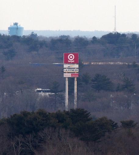 Target highway sign, 312 Page St, Stoughton MA, photographed from Buck Hill.