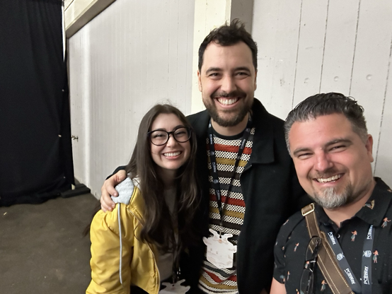 Justin Kruger taking a selfie with Evan and Katelyn at Open Sauce 2024