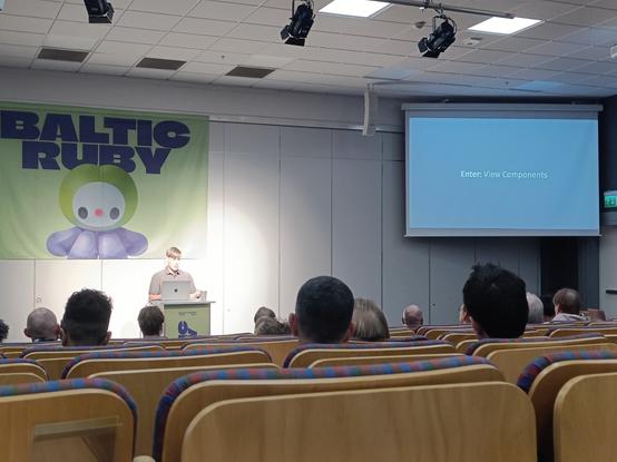 Picture from the talk with "Enter: ViewComponent" on the screen