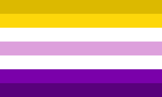 The flag is seven stripes: a dark yellow, intersex yellow, white, light purple, white, intersex purple, and a dark purple. It follows a pattern that the other inter-expressive flags have.