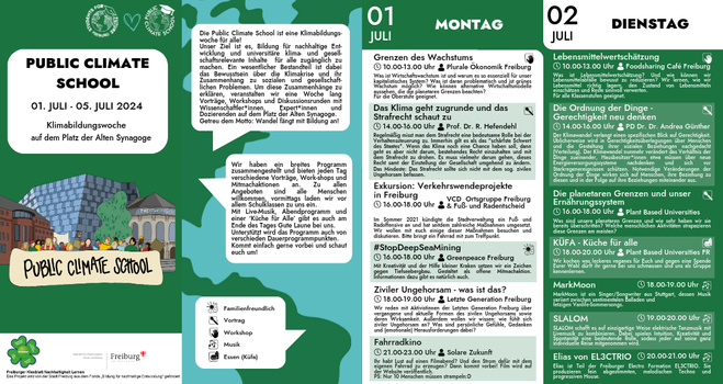 Programm "Public Climate School vom 1. Juli bis 5. Juli am Platz der alten Synagoge von Students for Future"